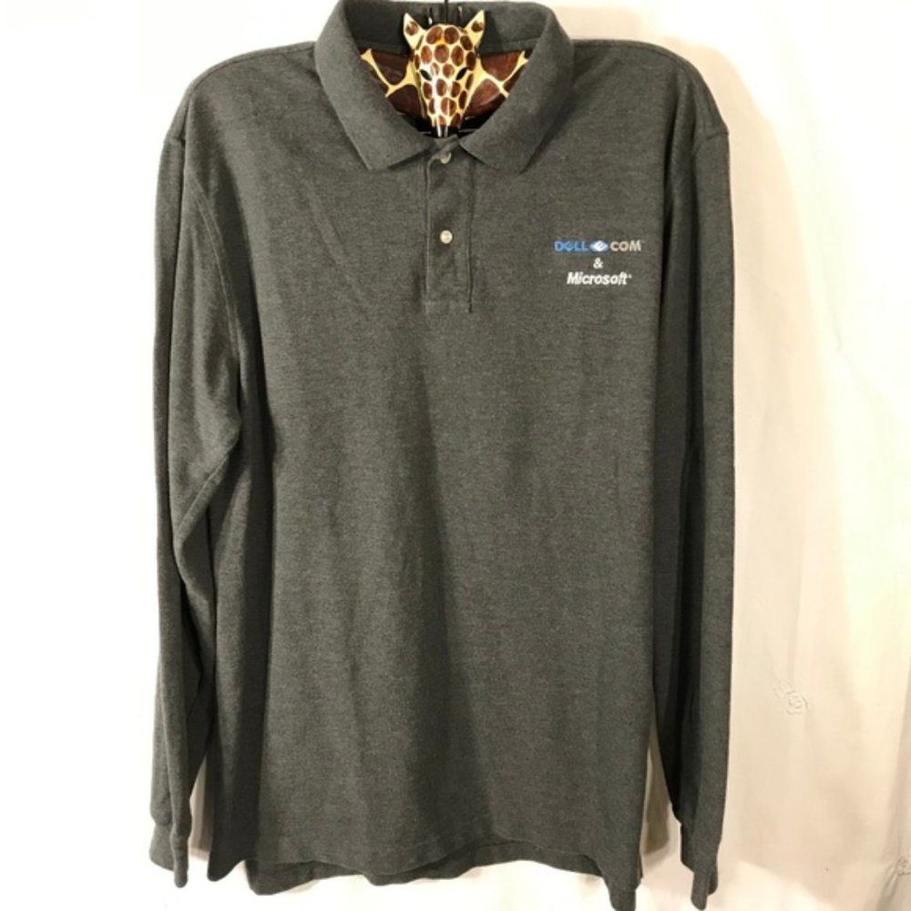 Lands' End Polo Microsoft DELL logo 100% Cotton L